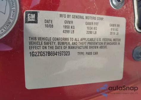 2009 Pontiac G6 from USA, damaged, VIN 1G2ZG57B694197323